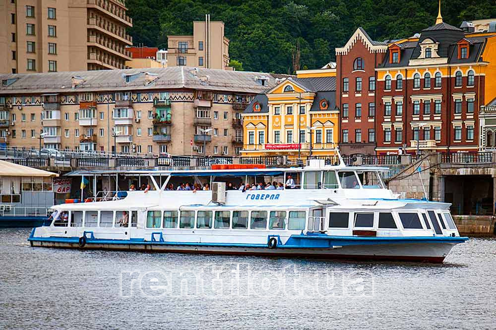 Enlarge photo of the motor ship Hoverla against the background of the city Motor ship Hoverla on the background of the city