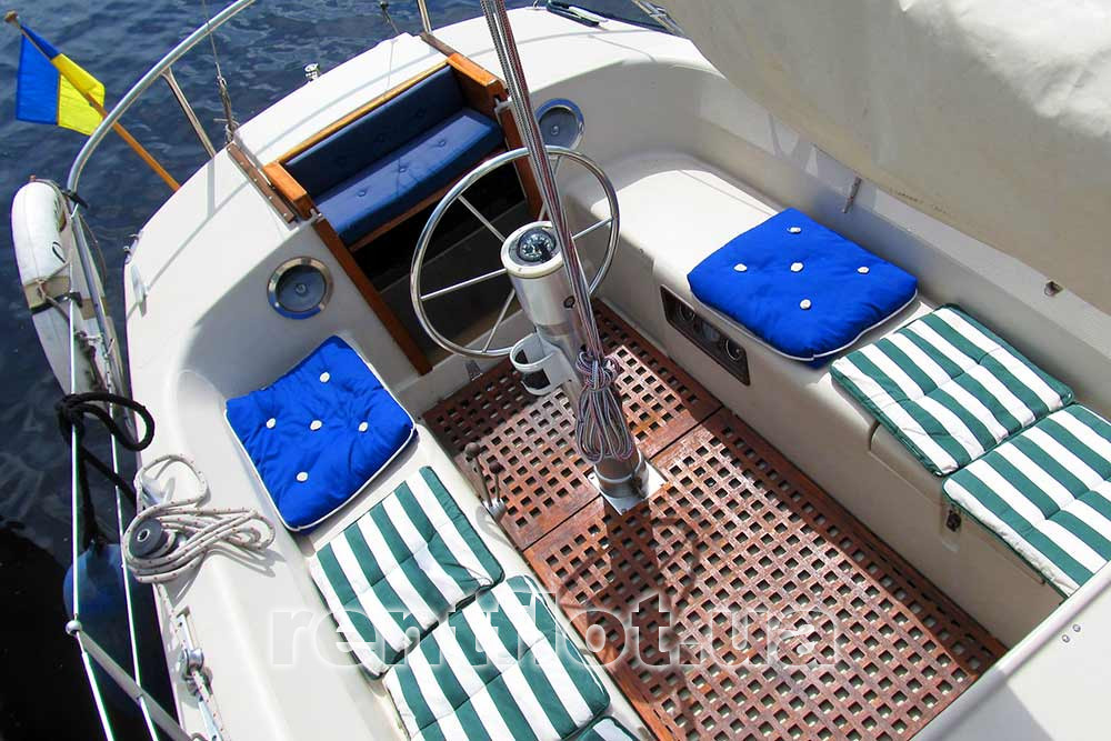 Cockpit and entrance to the wardroom on sailing yacht Queen