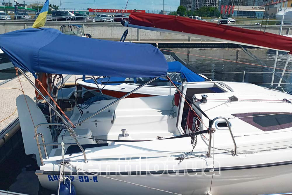 Enlarge photo of the awning above the cockpit of the sailing yacht Milena Awning over the cockpit on sailing yacht Milena