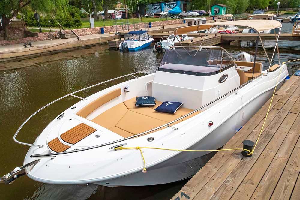 Enlarge photo of the closed bow cockpit of the motor boat Atlantic-750 Closed bow cockpit of motor boat Atlantic-750