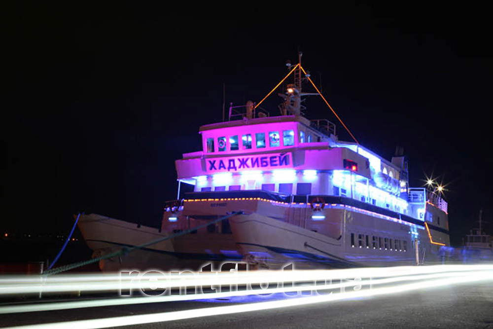 Enlarge photo of evening lighting on the motor ship catamaran Hadzhibey Evening lighting of the motor ship of the catamaran Hadzhibey