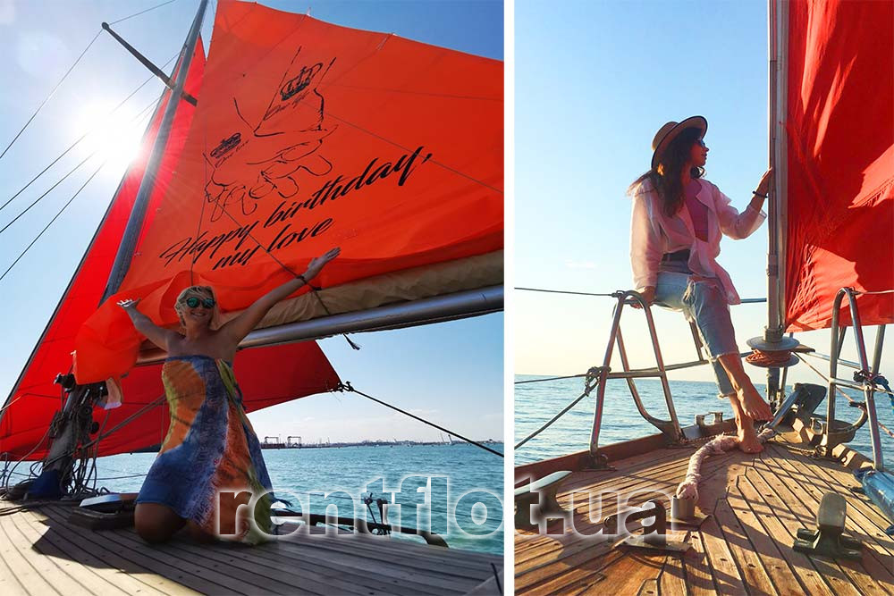 Enlarge photo of the red sails of the yacht Fortuna Red sails of the yacht Fortuna